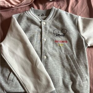 Gray and White Mickey Mouse bomber Jacket